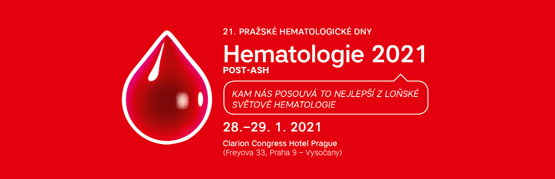 Záhlaví: 21. PRAŽSKÉ HEMATOLOGICKÉ DNY, Hematologie 2021 Post-ASH, konané 28. – 29. 1. 2021 v Clarion Congress Hotel Prague